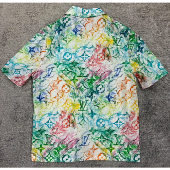 Louis Vuitton Pastel Multicolor Monogram Logo Short Sleeve Button Down Shirt L - Picture 9 of 13